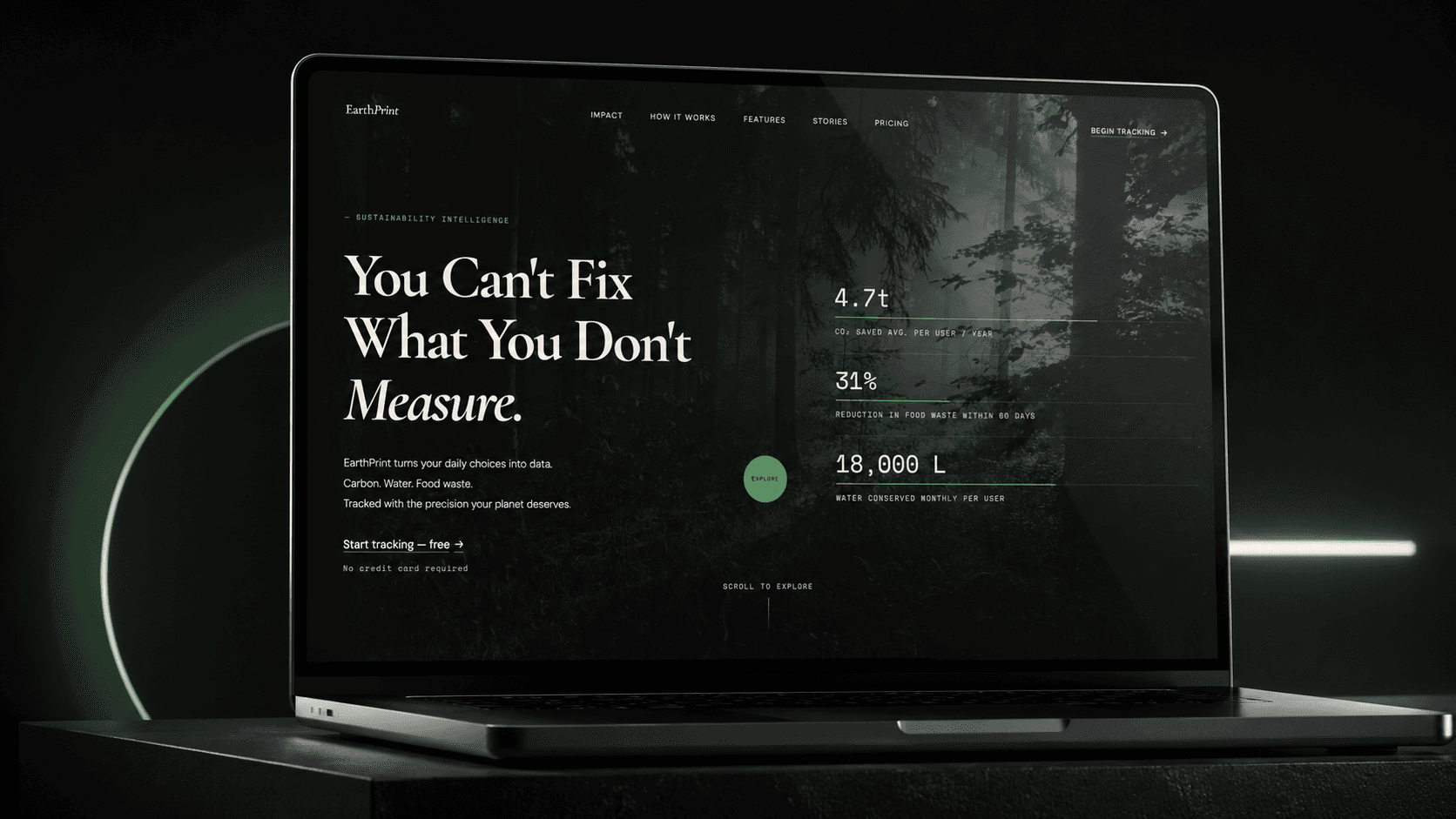EarthPrint website interface — Sustainability & Data project built by Insanzia Labs