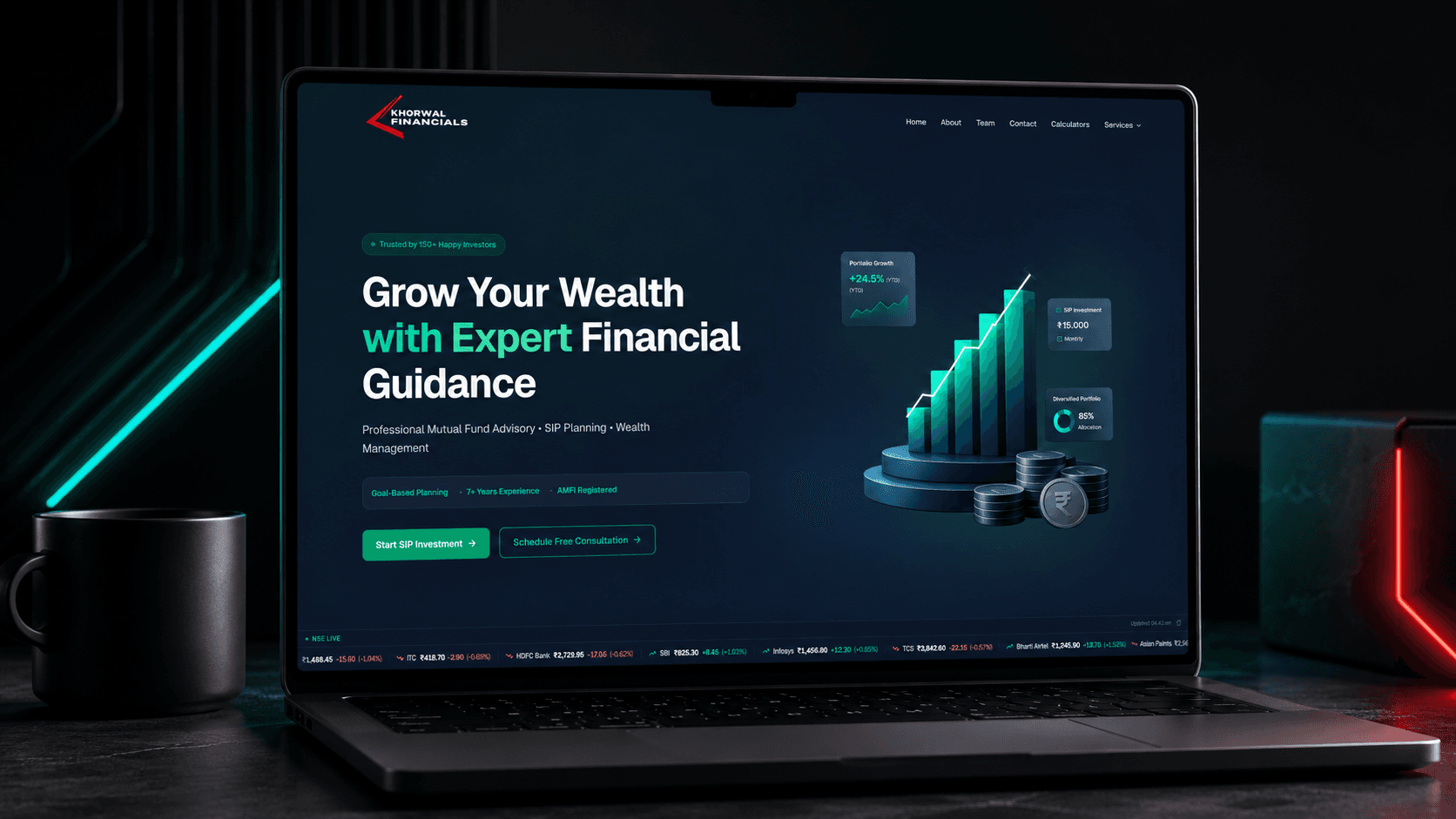Khorwal Financials website interface — Finance & Wealth Management project built by Insanzia Labs