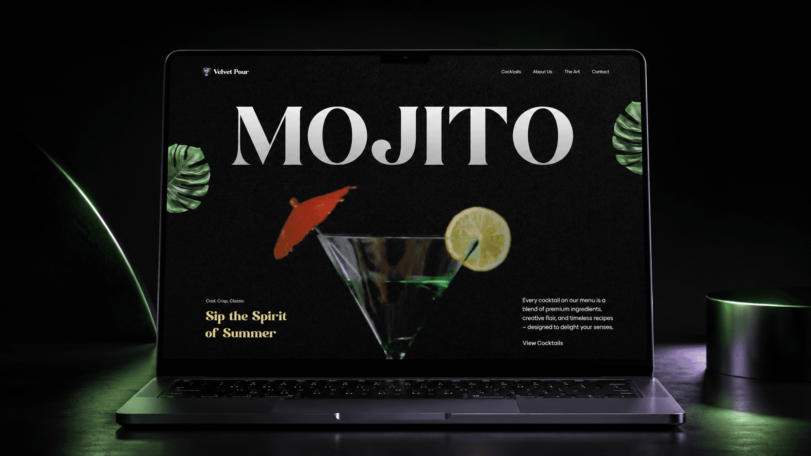 Velvet Pour website interface — Hospitality & Beverage project built by Insanzia Labs